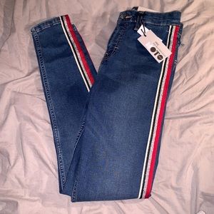 💛Topshop Jamie Jeans red/silver stripes💛